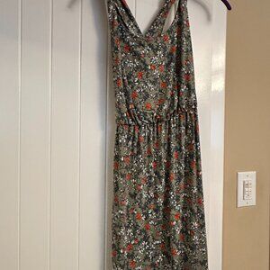 Kaileigh Dress Women's Small Green Floral A-Line Sleeveless Criss Cross Back